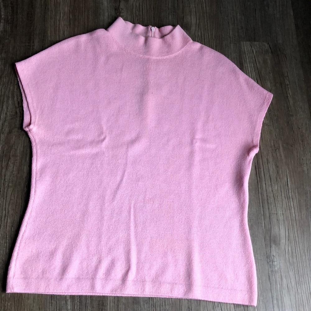 St. John mock neck knit top in pink.